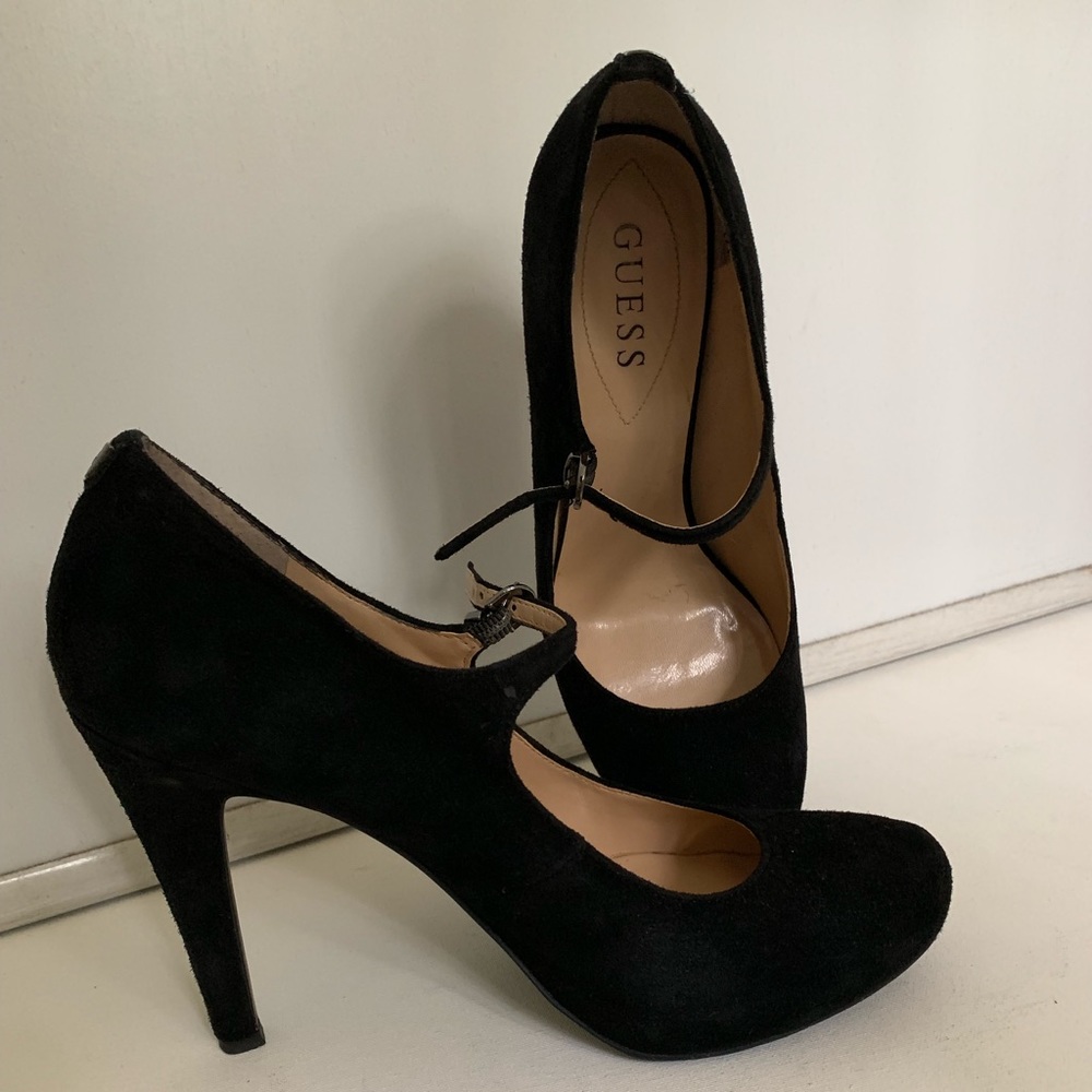 Suede black cute heels